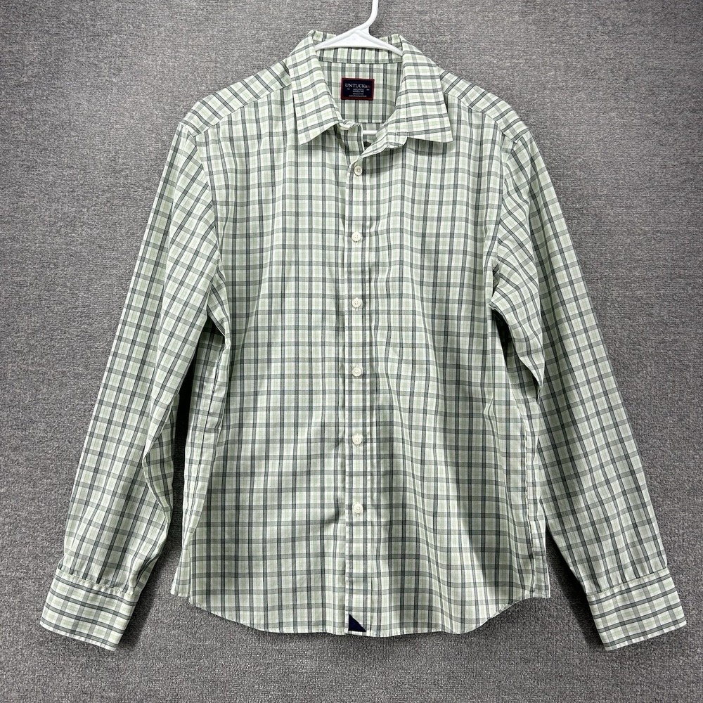 Untuckit Durif Long Sleeve Shirt Men Size Medium Green Plaid 100% Cotton
